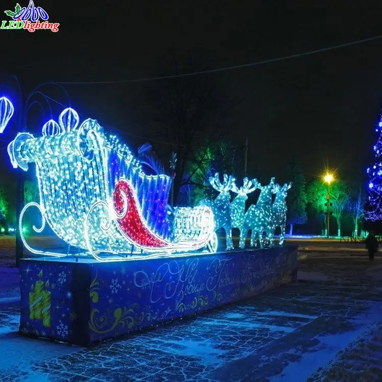 Crystal The Christmas Sleigh and Santa Claus 3d motif light,LED Christmas decoration 3d motif light,fairy 3d motif light