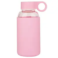 

Customized Print Logo 360Ml Pink Color Silicone Sleeve Unbreakable High Borosilicate Glass Water Bottle