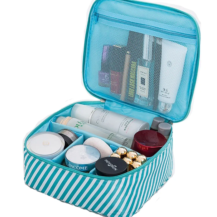 

Sandro Stripe Korean Cosmetic Bag Stripe Cosmetic Bag Sky Blue Make up Bag, Customized color
