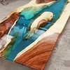 Modern design epoxy resin dining tables top blue transparent river resin rectangular wood epoxy resin table