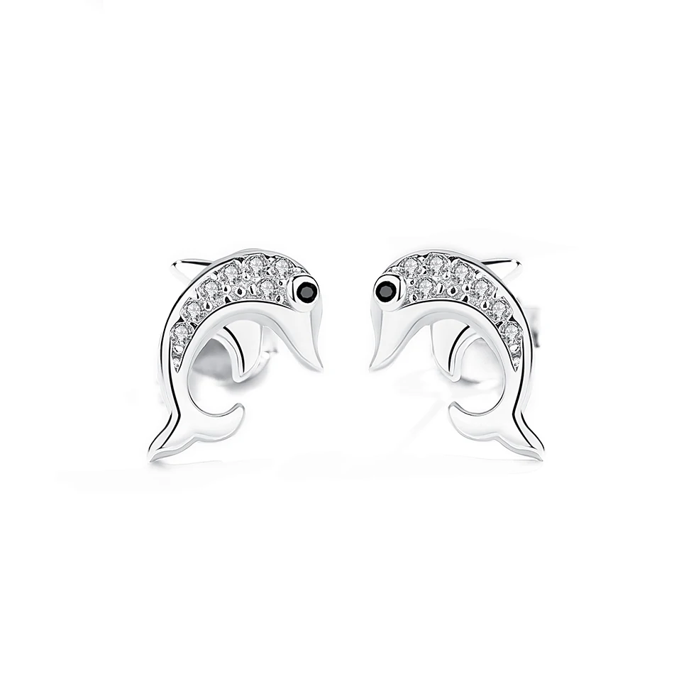 

Factory Price Animal Jewelry 925 Sterling Silver Earrings with Clear CZ Cute Dolphins Earrings for Children Birthday Gift
