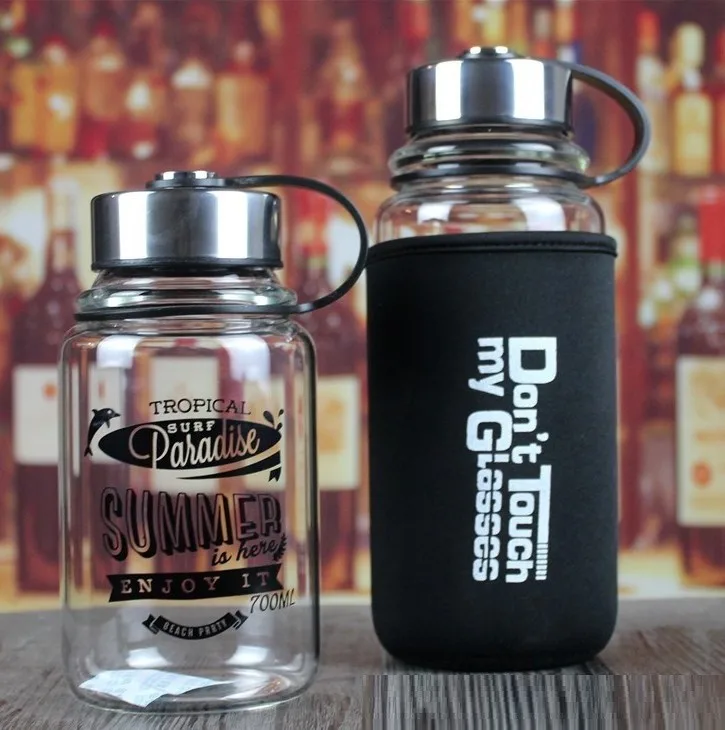 

Wholesale portable borosilicate transparent glass sport bottle water cup