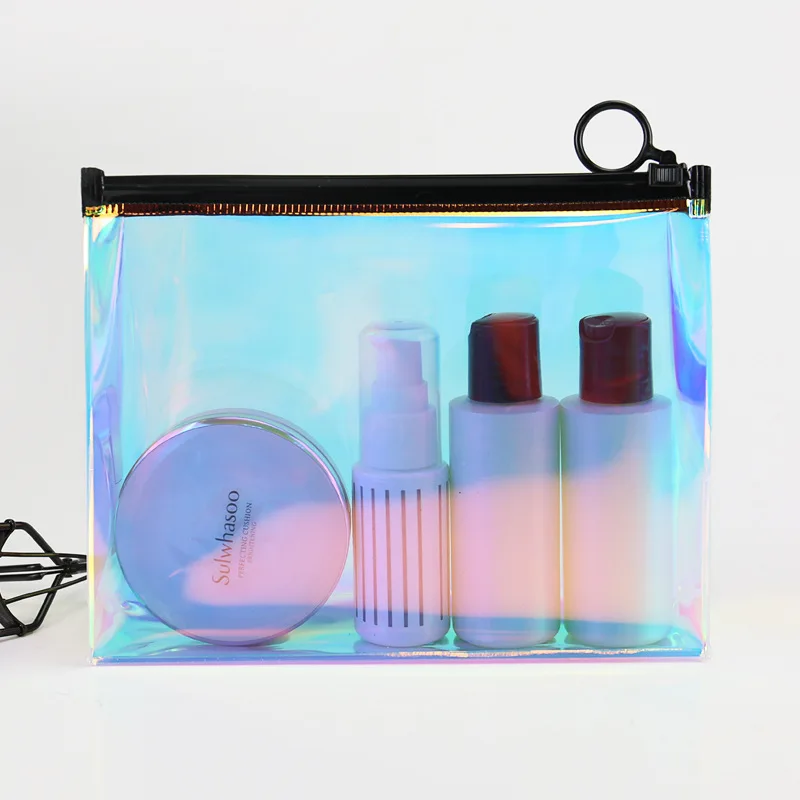 

Custom Logo Storage Gift Bag Women Toilet Bag Laser Zipper Plastic Pouch Girls Ladies Holographic Transparent Cosmetic Bag