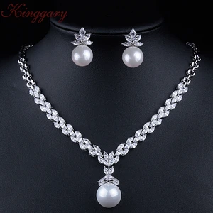 2019 High quality bride pendant and earring sets silver freshwater pearls jewelry sets necklace