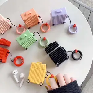 Cute Suitcase Airpods Cover Soft Silicone Earphone Case With Strap