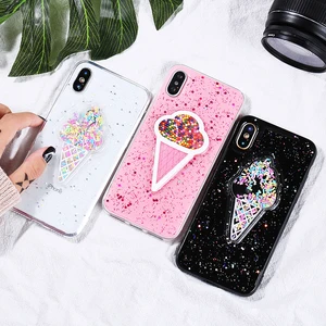 3D Dynamic Ice Cream girl Phone Case For iphone X Case Fashion Glitter powder Bling Back Cover Lovely Cases For iphoneX Capa