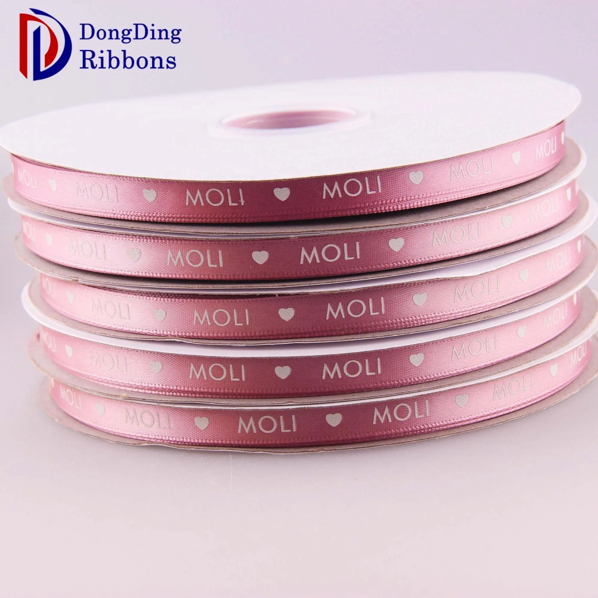

Wholesale 3/8 Inch Pink 100% Polyester Satin Ribbon with White For Gift Wrapping Custom Printed Ribbon