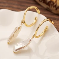 

Wholesale 18K Gold plated Pearl Earrings Baroque Genuine FreshWater Pearl Hoop