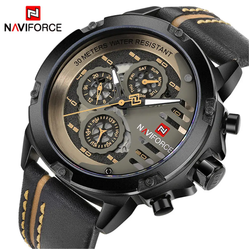 

NAVIFORCE Men Watches Luxury Waterproof 24 Hour Date Quartz Leather Sport Wrist Watch