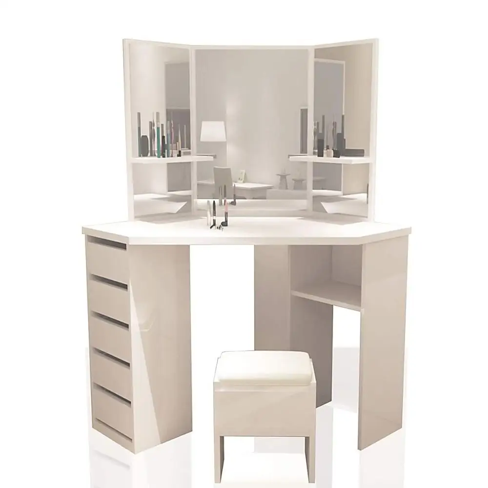 Furniture Corner Dressing Table White Makeup Desk Dresser With