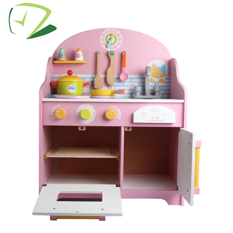 pink wooden toy kitchen