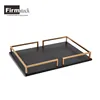 High end luxury serving design tray wooden tray with leatherette and metal handles for home and hotel