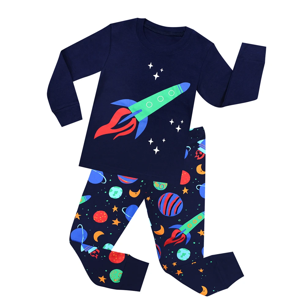 

Wholesale 2019 new kids pajamas children sleepwear rocket pijamas for 2-8 years girls boys stripe nightwear airplane pjs, Green
