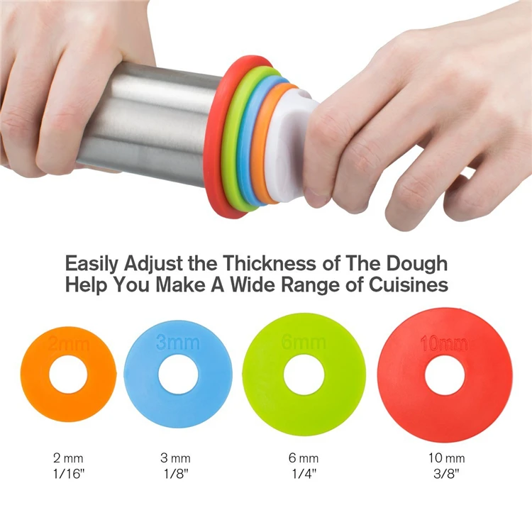 
2pcs For a Set Adjustable Stainless Steel Rolling Pin With Silicone Baking Mat 