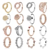 Klein Classic Silver Rings With Leaves Love Heart Winding Crystal Wedding & Party Wide Ring For Pandora Women Jewelry