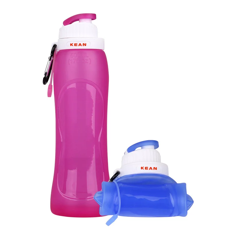 

Hot Popular Collapsible BPA Free Foldable Silicone Sport Drinking Water Bottle 500ML, Clear;pink;blue;black or custom colors