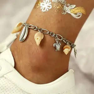 Summer Beach Barefoot Starfish Shell Ankle Bracelet Handmade Boho Natural Shell Starfish Turtle Anklet Foot Jewelry for Women