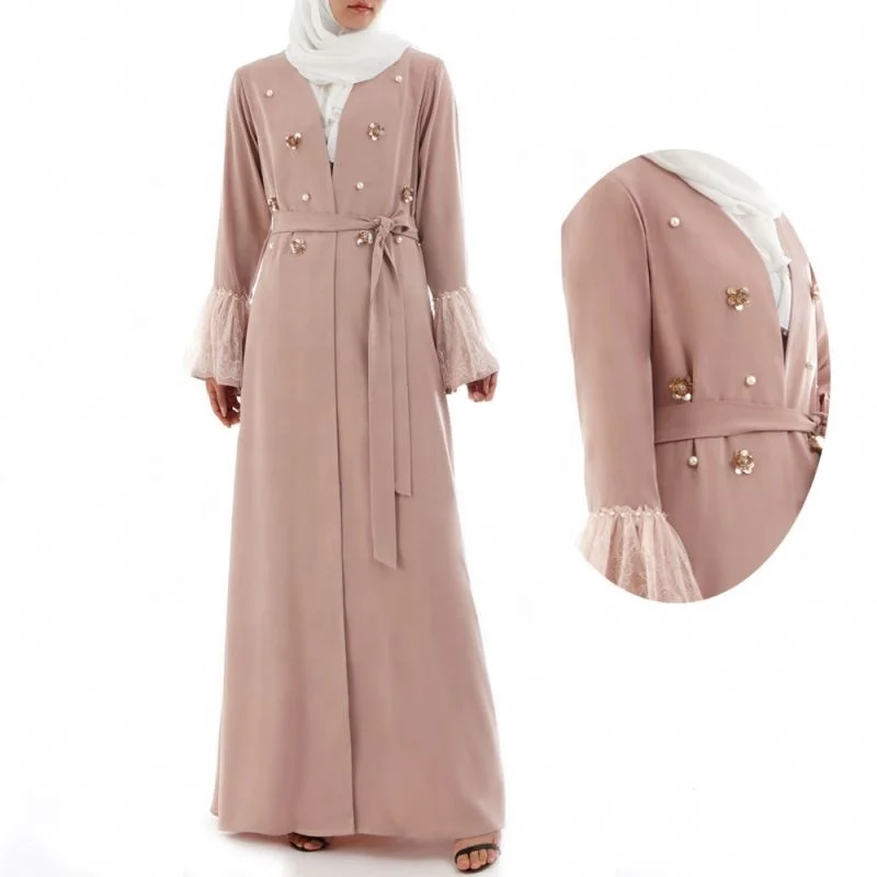 

Beaded Flower Cuff Cardigan Muslim Islamic Robe Muslim Abaya, 1 colors