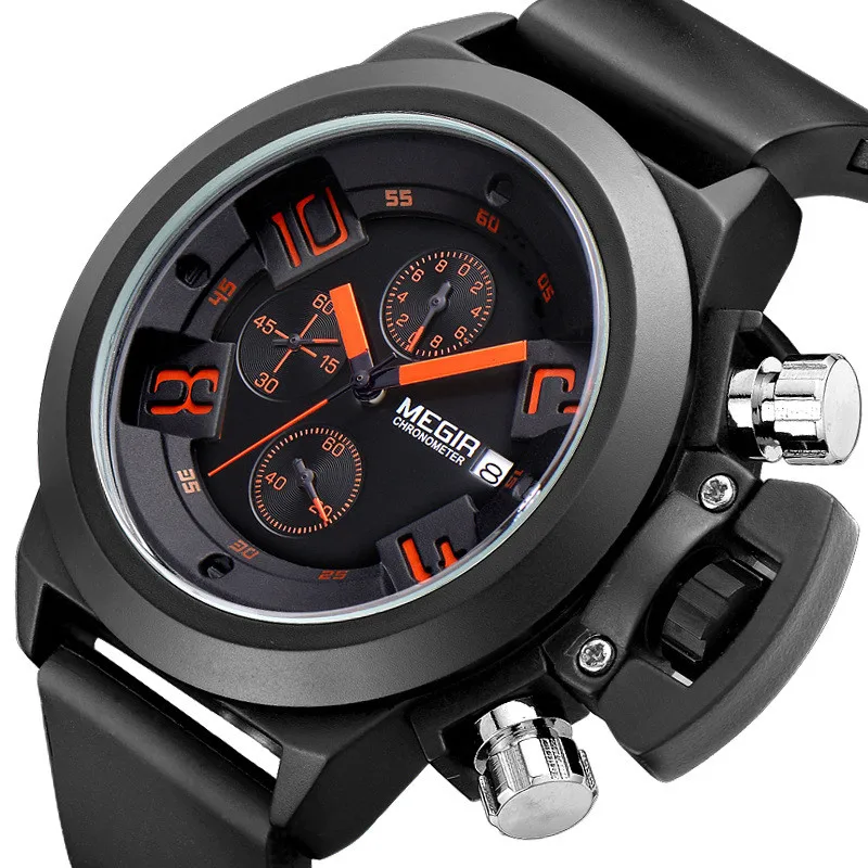 

silicon luxury chronograph waterproof quartz brand sport hand wristwatches oem custom logo wrist mens watch, Black;white