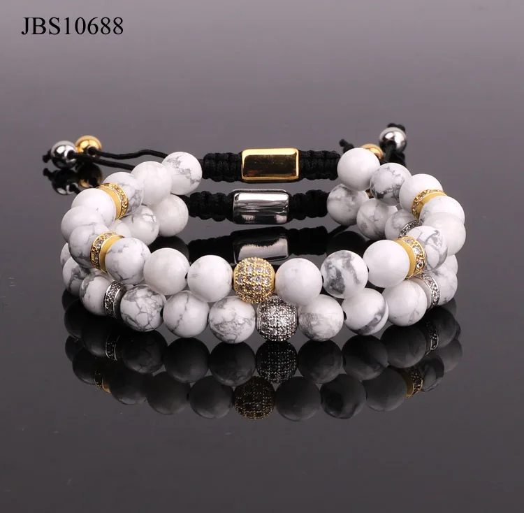 Renting Jewelry new design natural stone howlite beads custom logo handmade CZ ball women bracelet