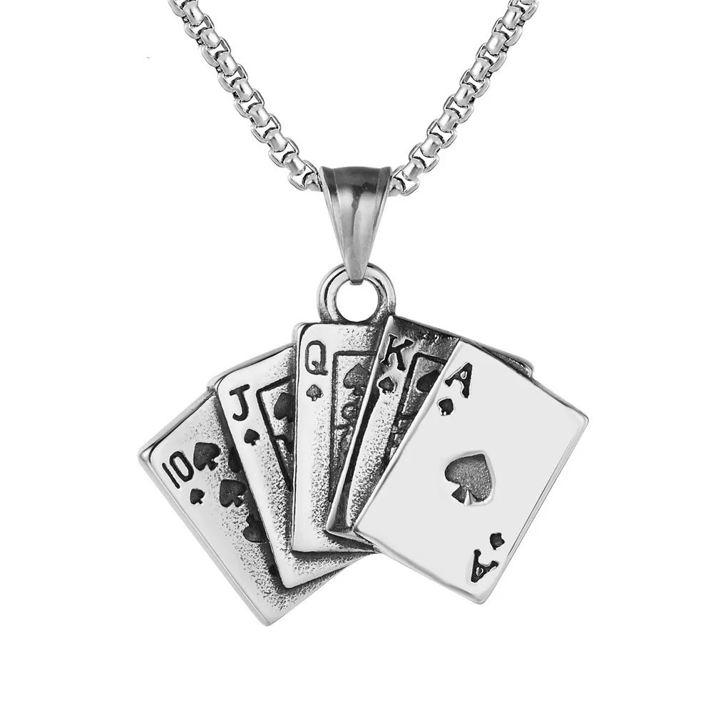 Fashion titanium steel mens vintage poker pendant necklace