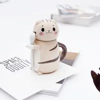 

Amazon hot sale Cartoon Cat Shaped Animal Hand-painted Ceramic mug Large Capacity Milk Coffee Cup Gift mug with spoon