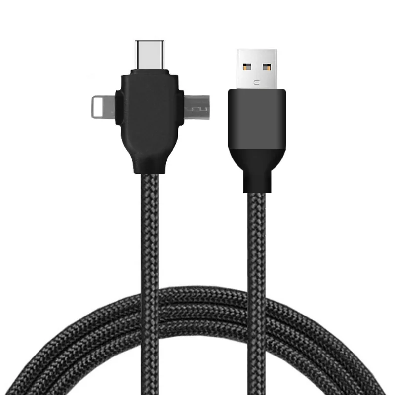 

1.8m Braided Nylon Length Multi Charging Cable Fast Charger Type C Micro Usb Cable 8pin 3 in 1 Cable For iphone, White/black