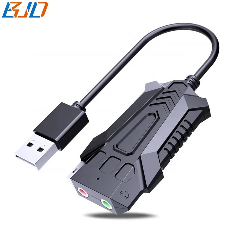 

USB 2.0 External Audio Sound Card Adapter with 3.5mm Headphone and Microphone Jack for Laptops Desktops PS4, Black