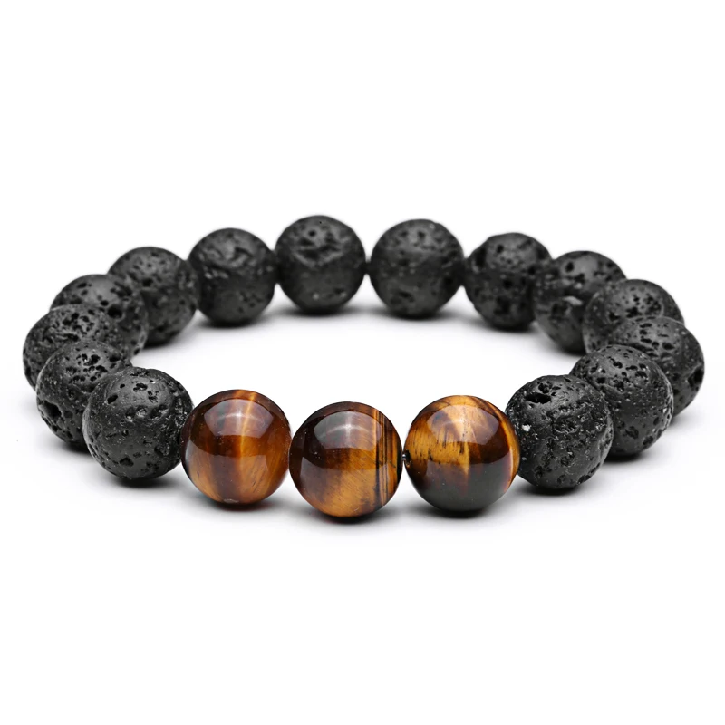 XULIN Charm Tiger Eye Natural Stone Lava Beads Bracelet