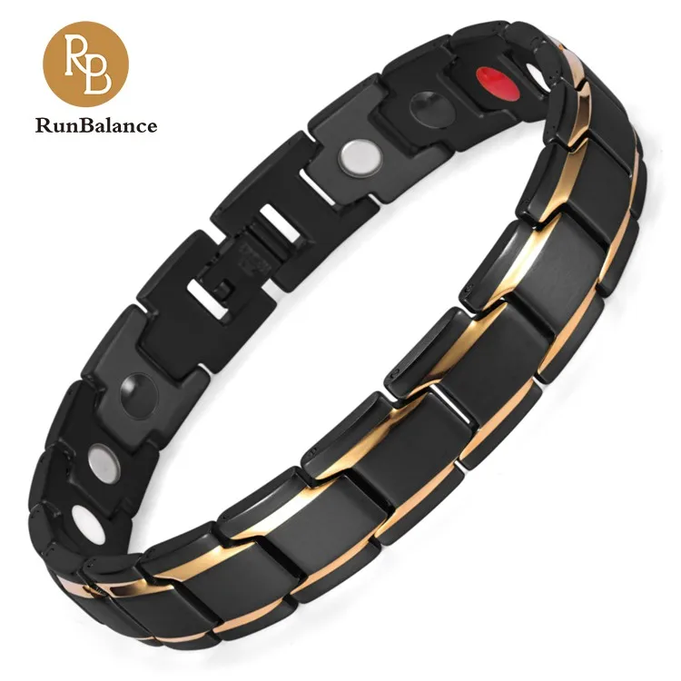 

RunBalance 1 Day Delivery Black Gold Plated 4 in 1 Energy Therapy Bracelet Jewelry Wholesale, As picture