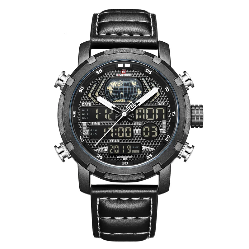 

NF 9160 Naviforce Watch Military Genuine Leather Male Clock Men Top Brand Luxury Digital Analog Sport Wristwatch, Multicolor