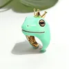 Wholesale Enamel Hand Painted Jewelry Green Frog Animal Crown Frog Ring Simple Rings