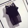 Factory new short sleeved women's sling two piece mesh blouse shirts summer loose large size long blouse