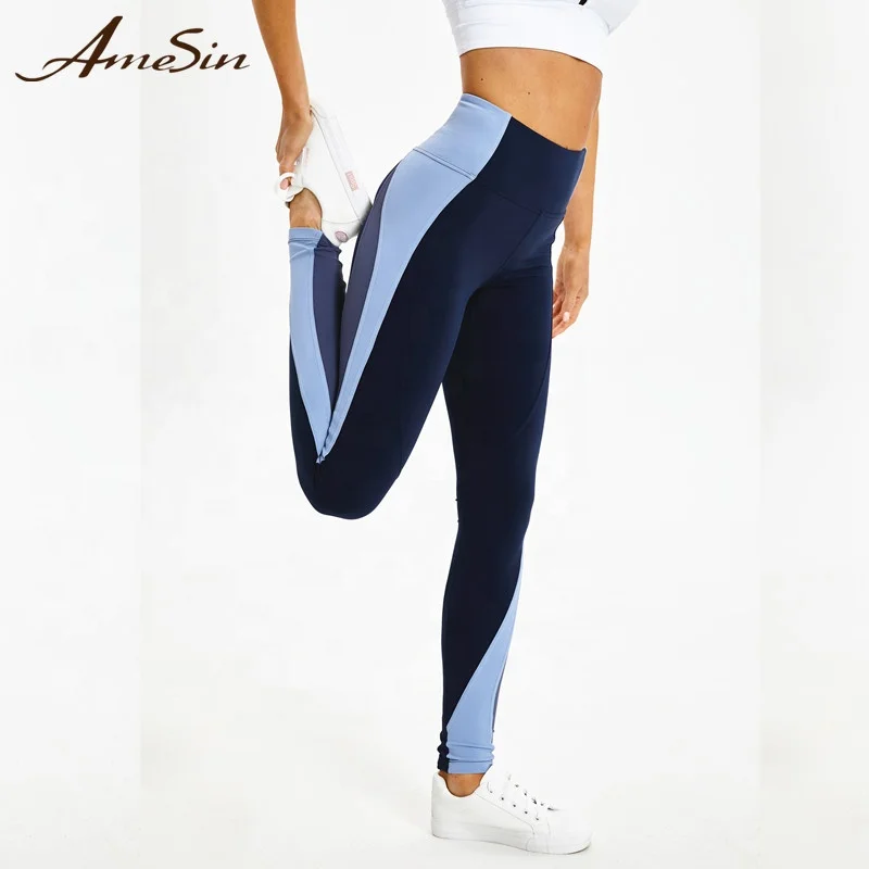 

AmeSin Quick Dry High Elastic Leg Shaper Compression Running Leggings, Purple-grey;dark blue;grey