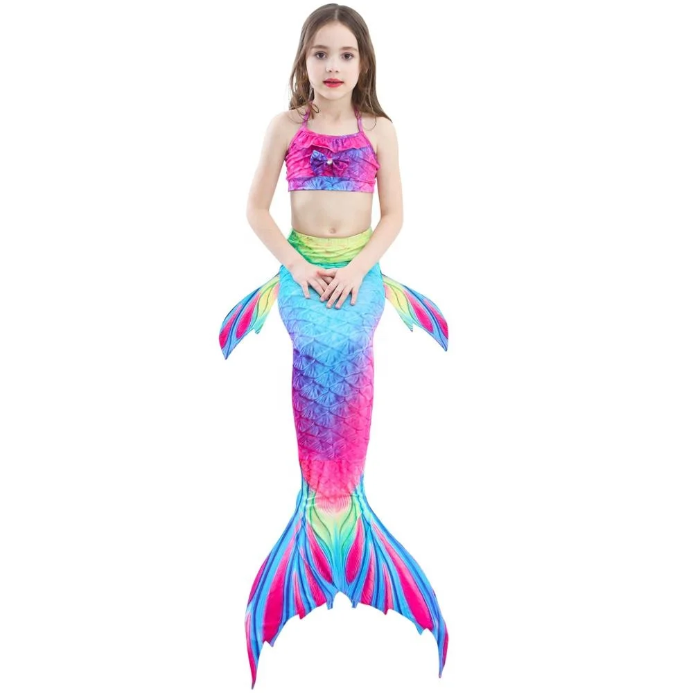 

3-pcs fashion design bikini mermaid Tail swimming suits set for kids girls, As pic