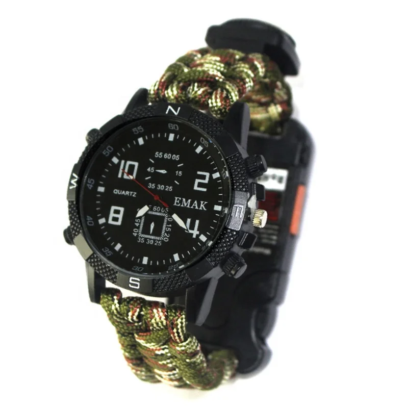 

Hot selling outdoor climbing survival parachute paracord bracelet watch, As photos