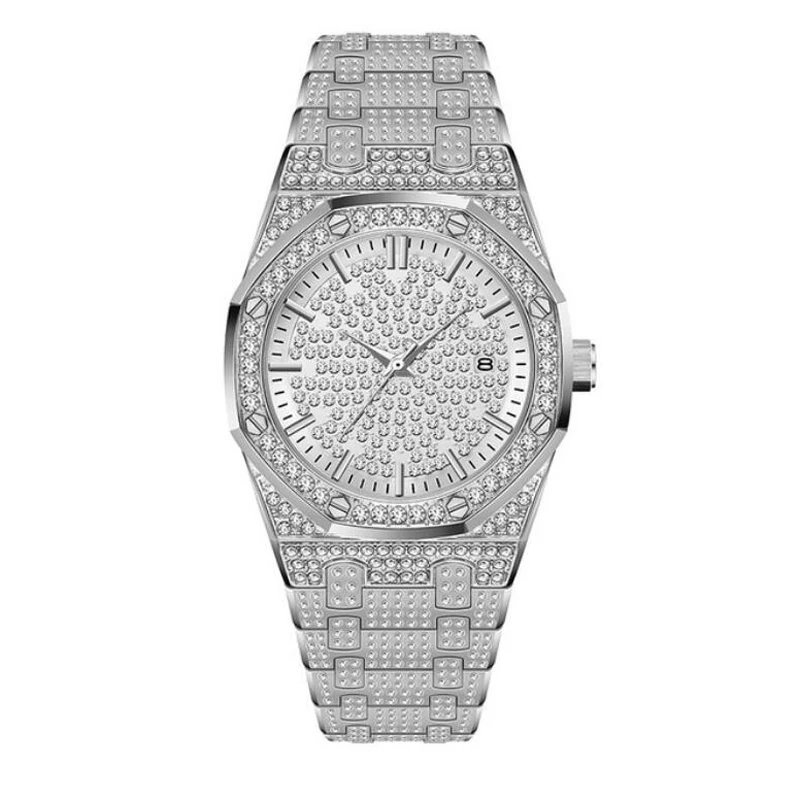 

Luxury Diamond Mens White Gold Watch Iced Out Male Quartz Watch For Men gift