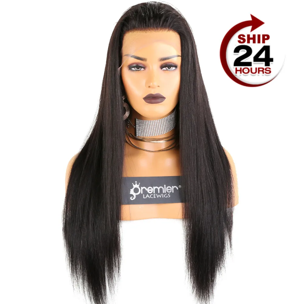 

Crazy Sales Factory Price Deep Parting Lace Frontal Wig brazilian human hair relaxed yaki straight lace front wig, Natural color