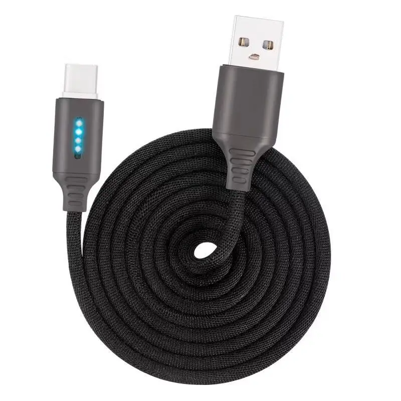 

High Quality Metal Head 2.4A Nylon Braided Smart Led Usb C Fast Charging Cable Cellphone Data Cable, Silver black pink gold