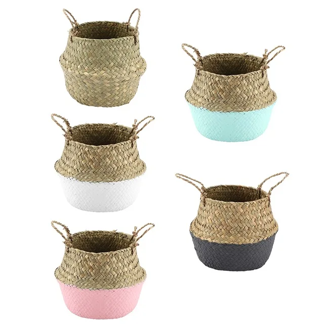 

Z723 Seagrass Woven plant basket Natural Woven Storage Basket Contrast color Horticultural Flower Pots, 5 colors