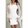 2019 New Summer Bodycon Dresses Female Sexy Mid-Calf Off- Shoulder Dress Hollow Out Lace Party Dress Lady Midi Dresses Women