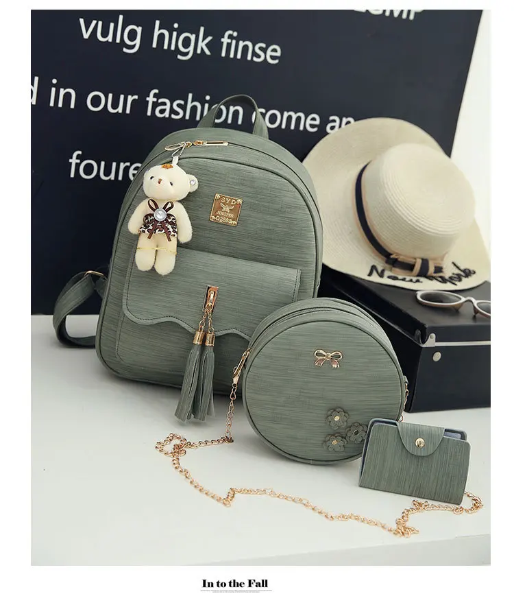 

3 Pcs/set Women Backpack School Bags For Girls Ladies Bag Set