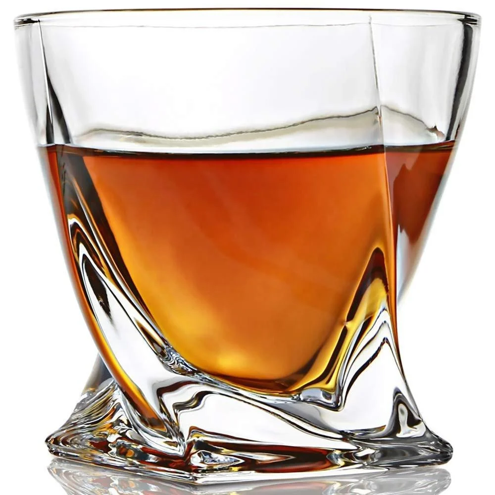 

10OZ Funny Crystal Square Base Twist Whiskey Heavy Base Drinking Whisky Glasses, Clear