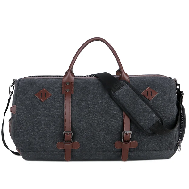 

Manjianghong canvas duffle bag shoulder bag travel holdall sport bag with shoes compartment, Black, customized color