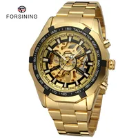 

Forsining Brand Cheap Men'S Stainless Steel Gold Skeleton Automatic Mechanical Wrist Watch Mens Luxury