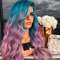 

Synthetic hair long curly blue to purple ombre wig party hair Halloween costume cosplay wigs