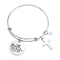 

Loftily Jewelry Christian Bracelet Bible Verse Faith Over Fear Cross Charm Personalized Stainless Steel Adjustable bangle