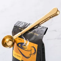 

2019 amazon hot Premium Stainless Steel Ground Coffee Tea Measuring Scoop Spoon With Bag Seal Clip Fruit Vegetable Scoops Tools