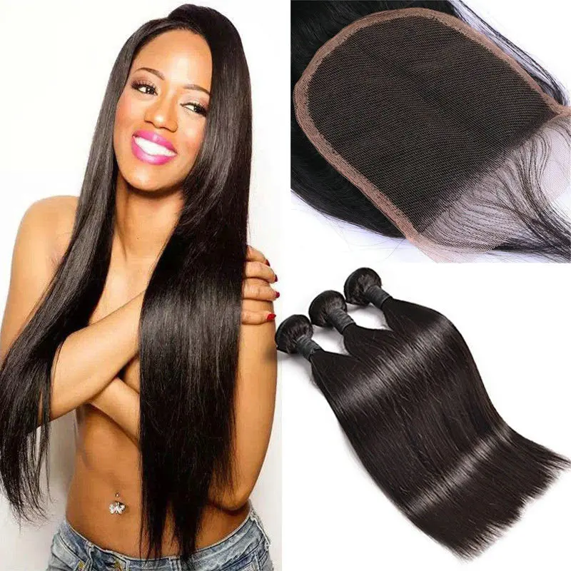 

wholesale cheap raw cambodian hair 9A 300g straight hair bundles with closure 100% unprocessed virgin hair straight