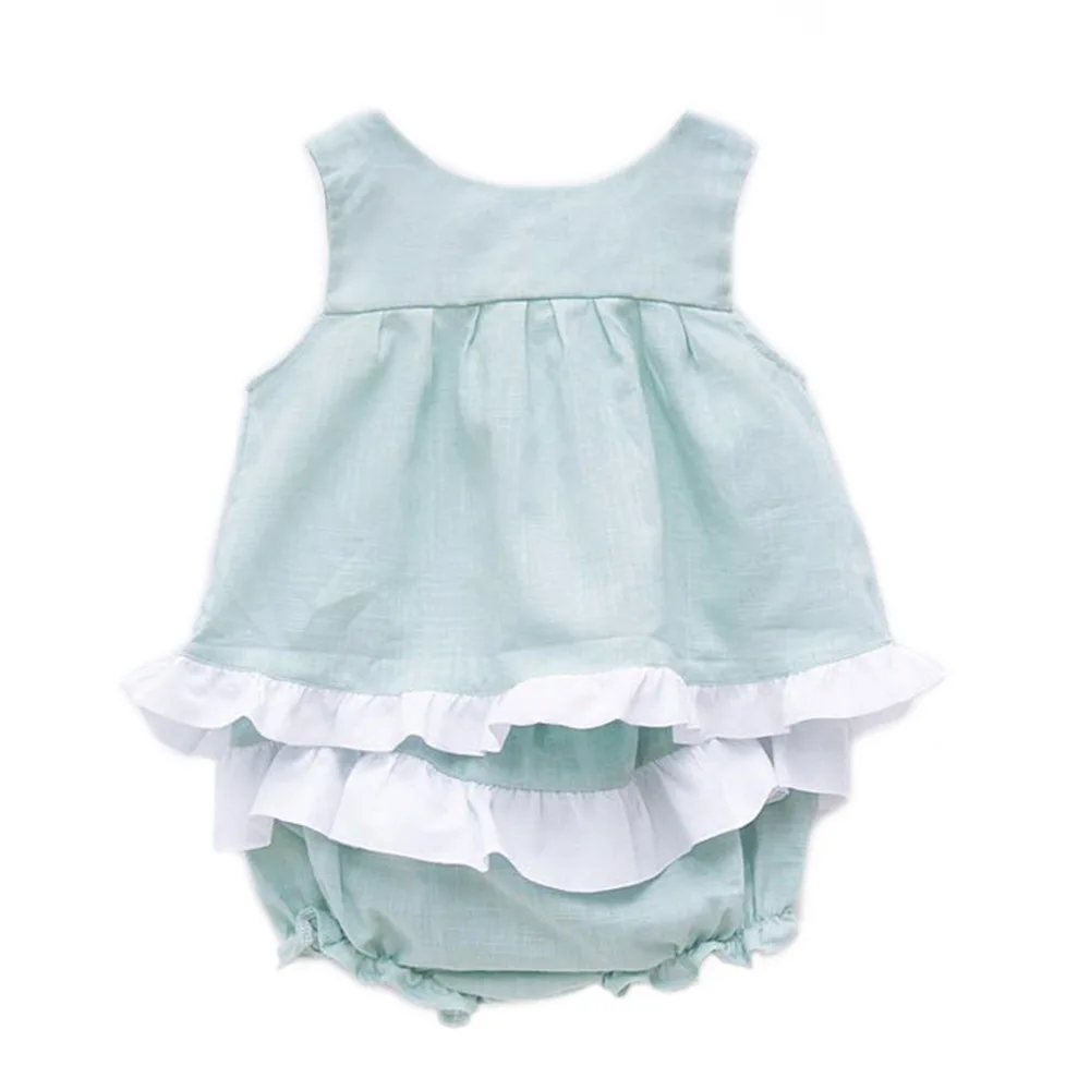 2019 newborn baby clothes Wholesale Girls Clothes Set  Summer Green Ruffle 2 pcs Baby Boutique Clothing
